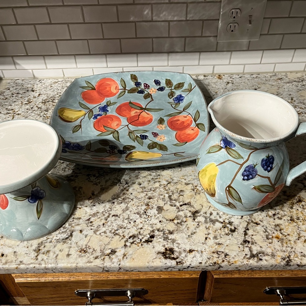 Mesa International Vintage Santa Rosa Blue 3 Piece Serving Set.